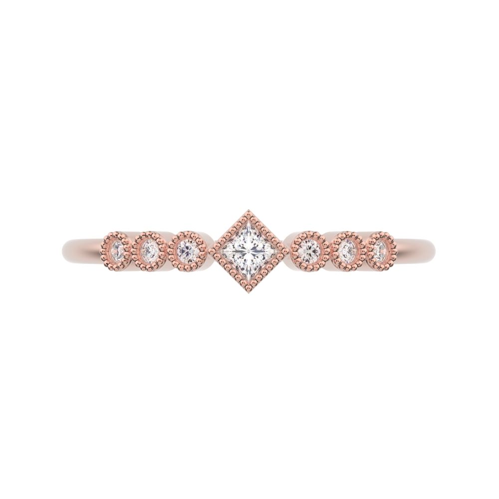 0.105 ct Princess Cut Simulated Clear Diamond dainty halo Minimalist solitaire with accents 14K / 18K Solid Rose Gold everyday ring