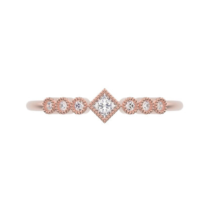 0.105 ct Princess Cut Simulated Clear Diamond dainty halo Minimalist solitaire with accents 14K / 18K Solid Rose Gold everyday ring