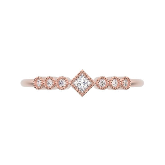0.105 ct Princess Cut Moissanite dainty halo Minimalist solitaire with accents bezel milgrain 14K / 18K Solid Rose Gold everyday ring