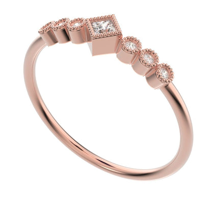 0.105 ct Princess Cut Moissanite dainty halo Minimalist solitaire with accents bezel milgrain 14K / 18K Solid Rose Gold everyday ring