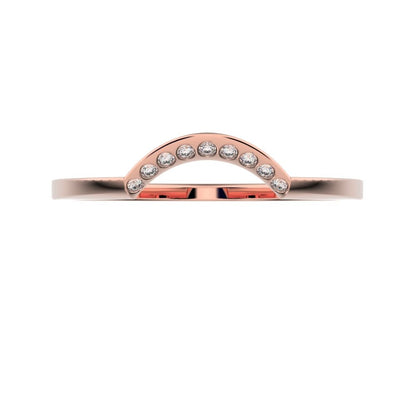 0.045 ct Round Cut Simulated Clear Diamond dainty Minimalist half moon Stackable curved arc 14K / 18K Solid Rose Gold everyday wedding band