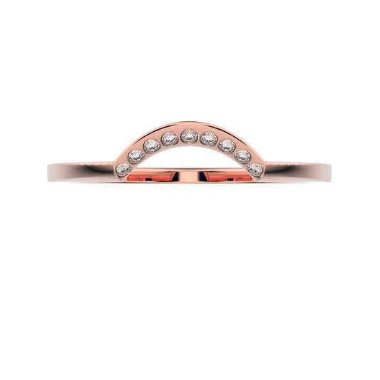 0.045 ct Round Cut Simulated Clear Diamond dainty Minimalist half moon Stackable curved arc 14K / 18K Solid Rose Gold everyday wedding band