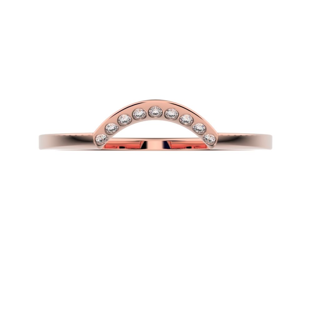 0.045 ct Round Cut Moissanite dainty Minimalist half moon Stackable curved arc 14K / 18K Solid Rose Gold everyday wedding band