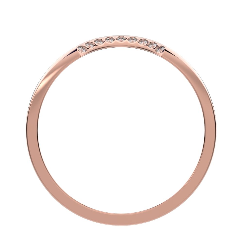 0.045 ct Round Cut Moissanite dainty Minimalist half moon Stackable curved arc 14K / 18K Solid Rose Gold everyday wedding band