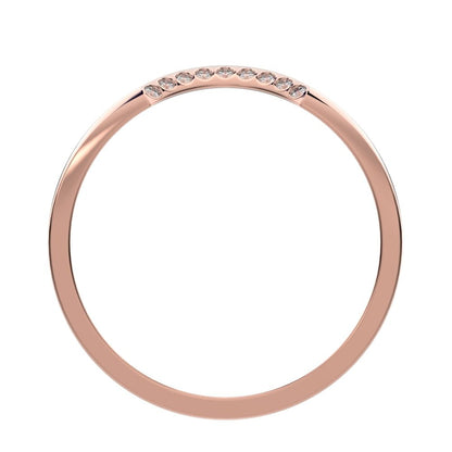 0.045 ct Round Cut Moissanite dainty Minimalist half moon Stackable curved arc 14K / 18K Solid Rose Gold everyday wedding band
