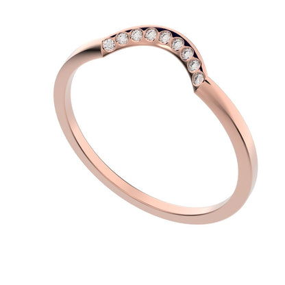 0.045 ct Round Cut Simulated Clear Diamond dainty Minimalist half moon Stackable curved arc 14K / 18K Solid Rose Gold everyday wedding band