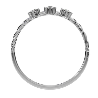 0.09 ct Round Cut Moissanite dainty Minimalist 3 stone knot twisted trio floral 14K / 18K Solid White Gold everyday wedding band