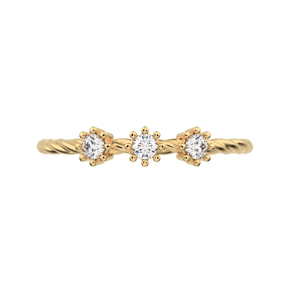 0.09Ct Round Cut Simulated Clear Diamond Minimalist 3 stone knot twisted trio floral 14K / 18K Solid Yellow Gold everyday wedding band