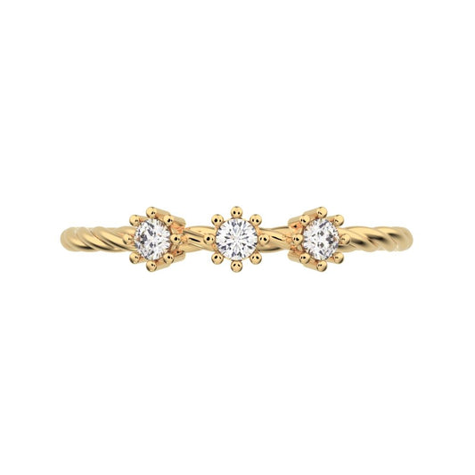 0.09 ct Round Cut Moissanite dainty Minimalist 3 stone knot twisted trio floral 14K / 18K Solid Yellow Gold everyday wedding band