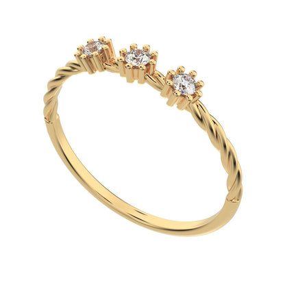 0.09 ct Round Cut Moissanite dainty Minimalist 3 stone knot twisted trio floral 14K / 18K Solid Yellow Gold everyday wedding band