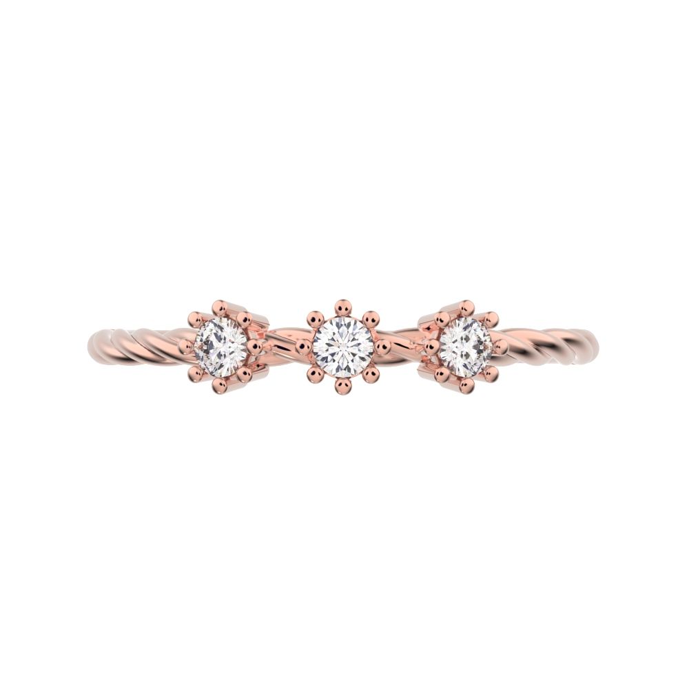 0.09Ct Round Cut Simulated Clear Diamond dainty Minimalist 3 stone knot twisted trio floral 14K / 18K Solid Rose Gold everyday wedding band