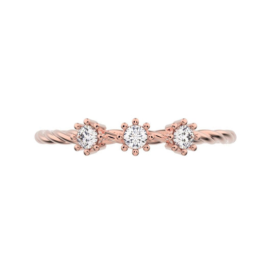 0.09Ct Round Cut Simulated Clear Diamond dainty Minimalist 3 stone knot twisted trio floral 14K / 18K Solid Rose Gold everyday wedding band