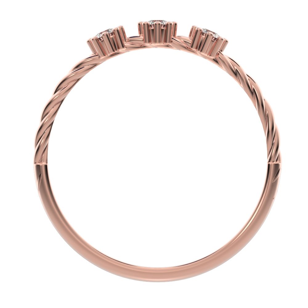 0.09 ct Round Cut Moissanite dainty Minimalist 3 stone knot twisted trio floral 14K / 18K Solid Rose Gold everyday wedding band