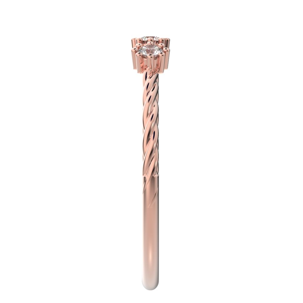 0.09Ct Round Cut Simulated Clear Diamond dainty Minimalist 3 stone knot twisted trio floral 14K / 18K Solid Rose Gold everyday wedding band