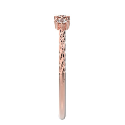 0.09 ct Round Cut Moissanite dainty Minimalist 3 stone knot twisted trio floral 14K / 18K Solid Rose Gold everyday wedding band