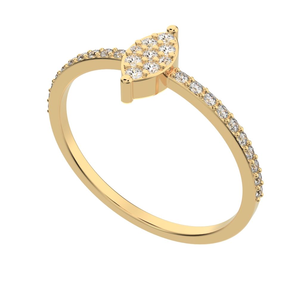 0.23 ct Round Cut Moissanite dainty Minimalist cluster marquise eye simple light 14K / 18K Solid Yellow Gold everyday ring