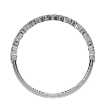 0.095Ct Round Cut Moissanite Minimalist half eternity Stackable eye milgrain overlap 14K / 18K Solid White Gold everyday wedding band