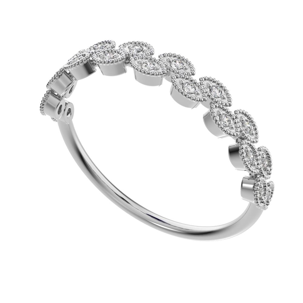 0.095Ct Round Cut Simulated Clear Diamond half eternity Stackable eye milgrain overlap 14K / 18K Solid White Gold everyday wedding band