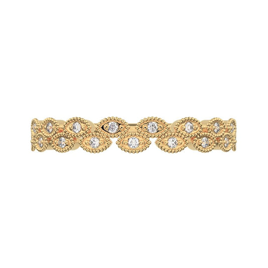 0.095Ct Round Cut Simulated Clear Diamond half eternity Stackable eye milgrain overlap 14K / 18K Solid Yellow Gold everyday wedding band