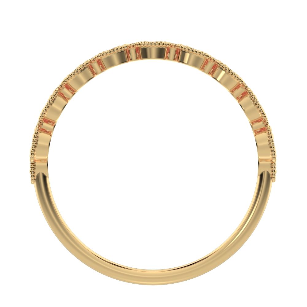 0.095Ct Round Cut Moissanite Minimalist half eternity Stackable eye milgrain overlap 14K / 18K Solid Yellow Gold everyday wedding band