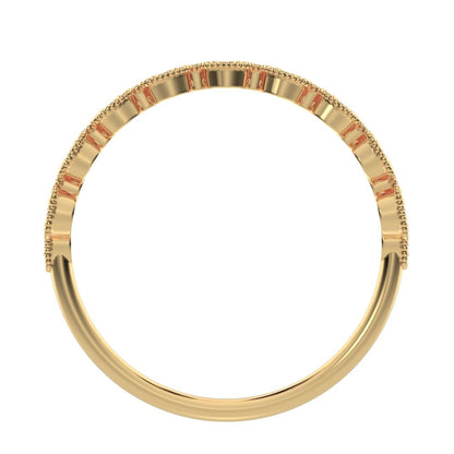 0.095Ct Round Cut Moissanite Minimalist half eternity Stackable eye milgrain overlap 14K / 18K Solid Yellow Gold everyday wedding band