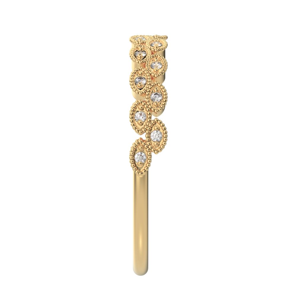 0.095Ct Round Cut Moissanite Minimalist half eternity Stackable eye milgrain overlap 14K / 18K Solid Yellow Gold everyday wedding band
