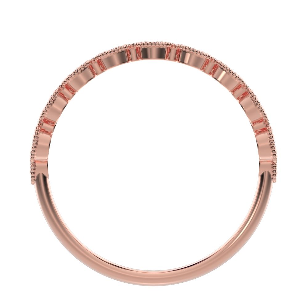 0.095Ct Round Cut Simulated Clear Diamond half eternity Stackable eye milgrain overlap 14K / 18K Solid Rose Gold everyday wedding band