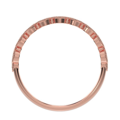 0.095Ct Round Cut Simulated Clear Diamond half eternity Stackable eye milgrain overlap 14K / 18K Solid Rose Gold everyday wedding band