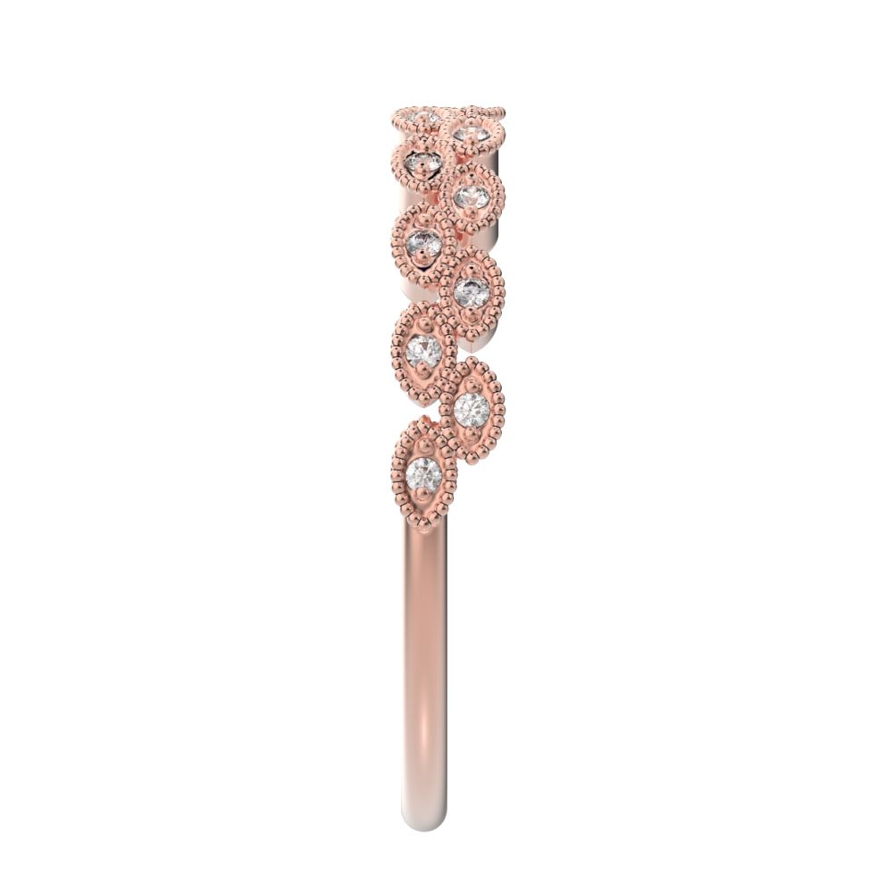 0.095Ct Round Cut Simulated Clear Diamond half eternity Stackable eye milgrain overlap 14K / 18K Solid Rose Gold everyday wedding band