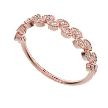 0.095Ct Round Cut Simulated Clear Diamond half eternity Stackable eye milgrain overlap 14K / 18K Solid Rose Gold everyday wedding band