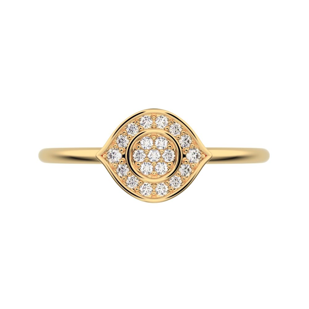 0.115 ct Round Cut Moissanite dainty Minimalist cluster eye halo light simple 14K / 18K Solid Yellow Gold everyday ring