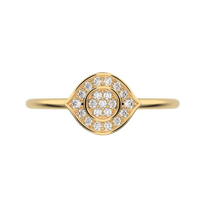 0.115 ct Round Cut Moissanite dainty Minimalist cluster eye halo light simple 14K / 18K Solid Yellow Gold everyday ring