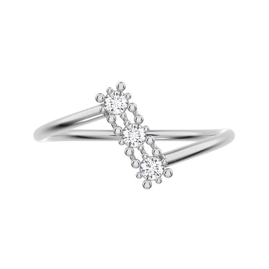 0.09 ct Round Cut Moissanite dainty Minimalist 3 stone bypass spiral light simple 14K / 18K Solid White Gold everyday ring