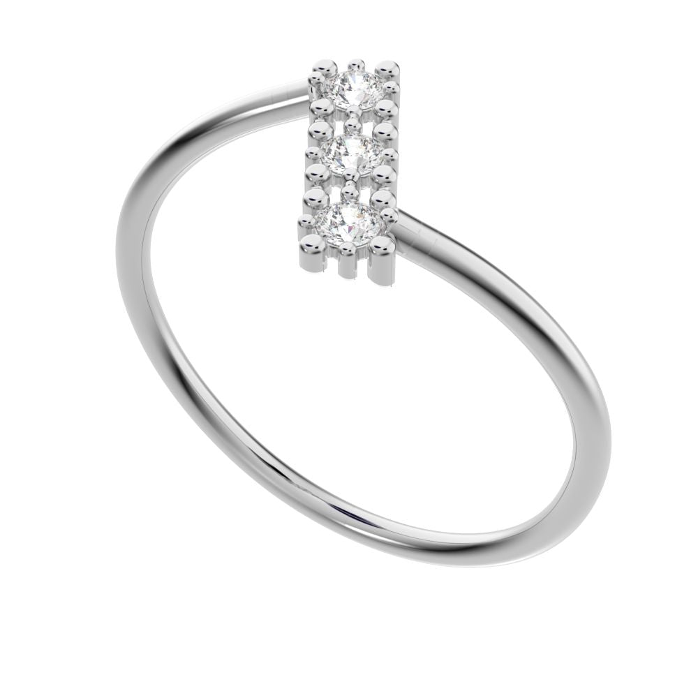 0.09 ct Round Cut Moissanite dainty Minimalist 3 stone bypass spiral light simple 14K / 18K Solid White Gold everyday ring