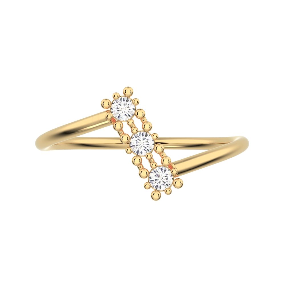 0.09 ct Round Cut Moissanite dainty Minimalist 3 stone bypass spiral light simple 14K / 18K Solid Yellow Gold everyday ring