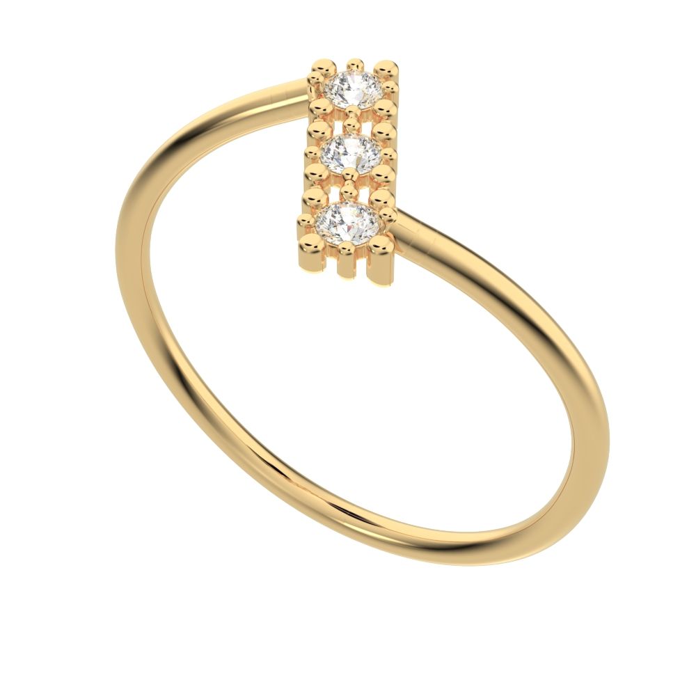 0.09 ct Round Cut Moissanite dainty Minimalist 3 stone bypass spiral light simple 14K / 18K Solid Yellow Gold everyday ring