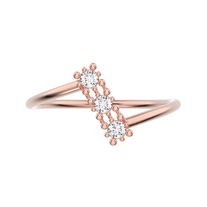 0.09 ct Round Cut Moissanite dainty Minimalist 3 stone bypass spiral light simple 14K / 18K Solid Rose Gold everyday ring