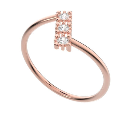 0.09 ct Round Cut Moissanite dainty Minimalist 3 stone bypass spiral light simple 14K / 18K Solid Rose Gold everyday ring
