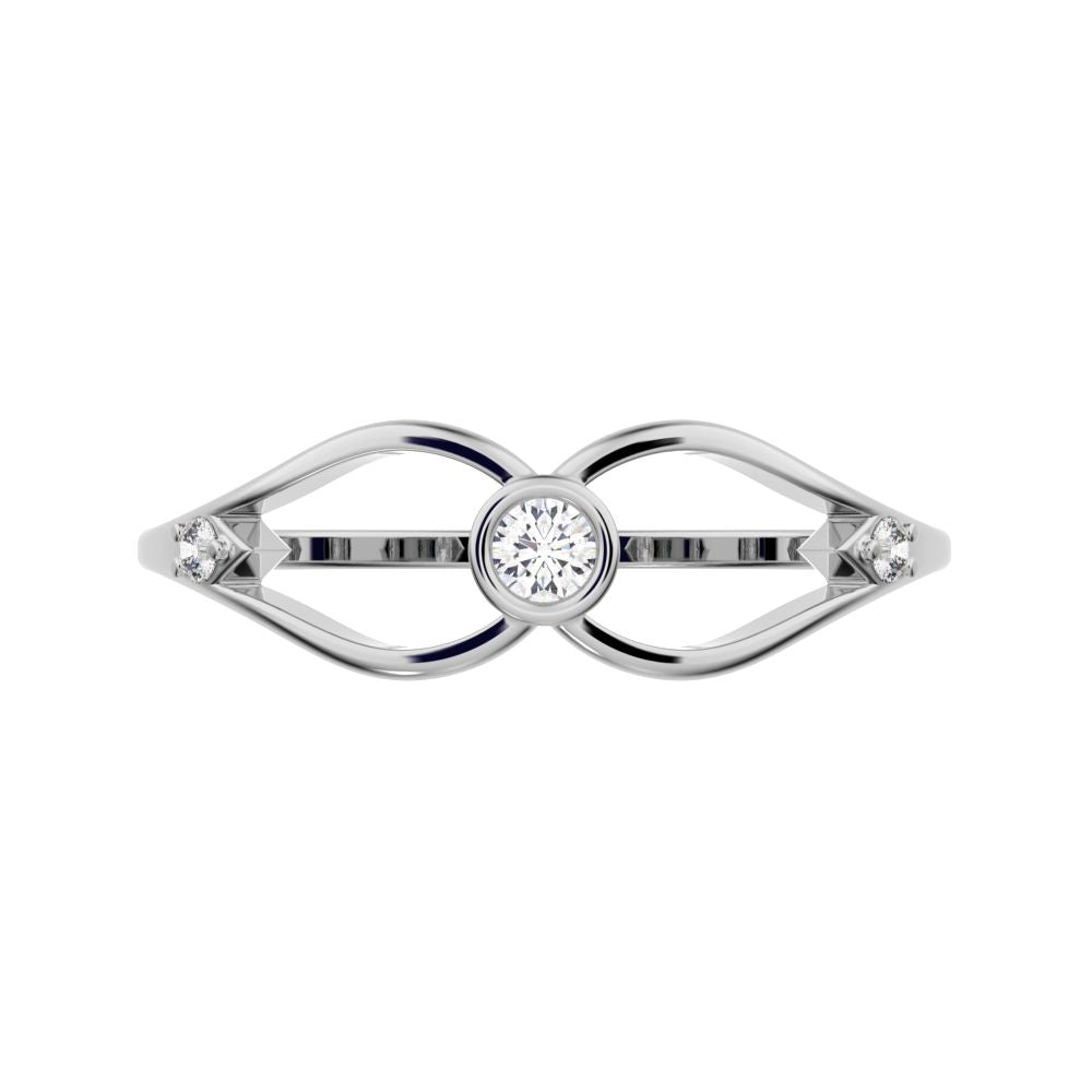 0.07 ct Round Cut Moissanite dainty Minimalist bezel eye openwork infinity 14K / 18K Solid White Gold everyday ring