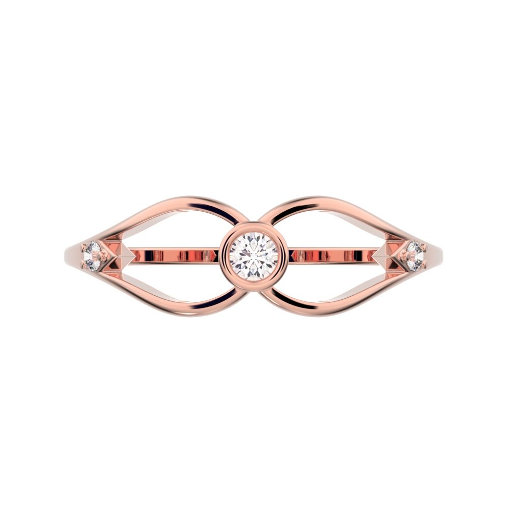 0.07 ct Round Cut Moissanite dainty Minimalist bezel eye openwork infinity 14K / 18K Solid Rose Gold everyday ring