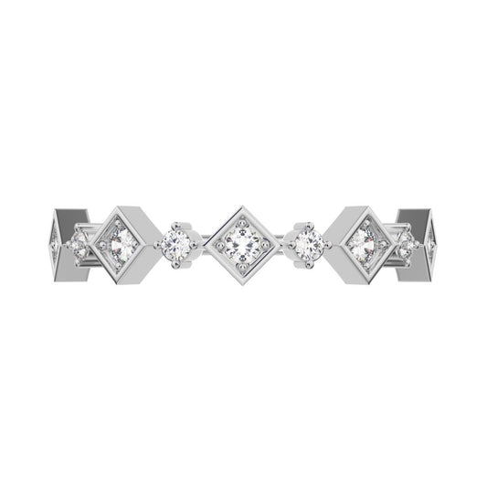 0.16Ct Round Cut Simulated Clear Diamond Minimalist half eternity Stackable square knot 14K / 18K Solid White Gold everyday wedding band