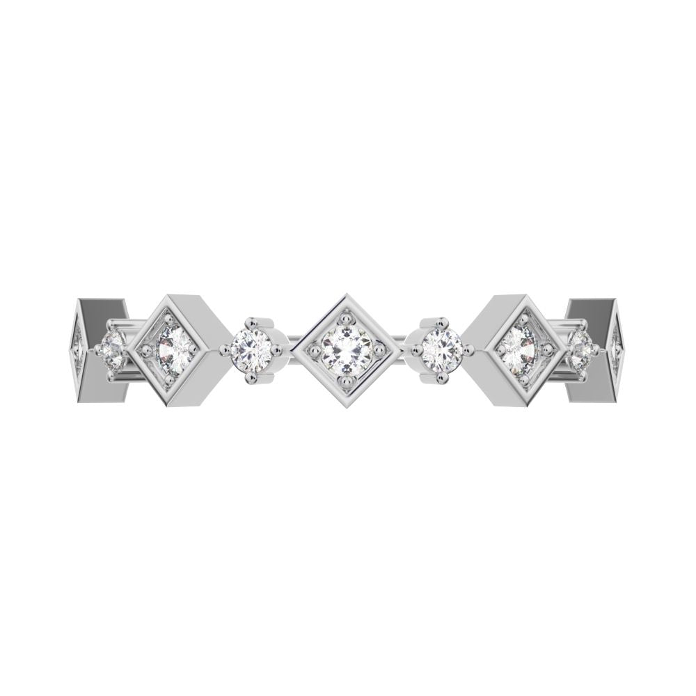 0.16 ct Round Cut Moissanite dainty Minimalist half eternity Stackable square knot 14K / 18K Solid White Gold everyday wedding band