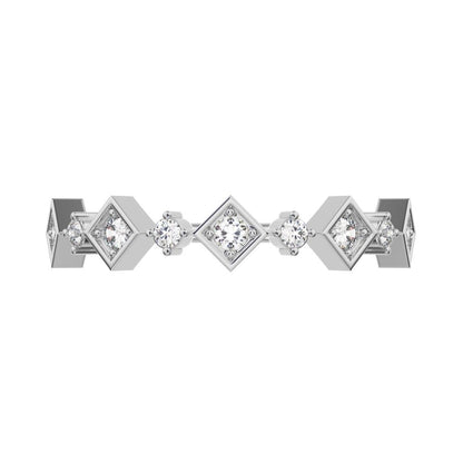 0.16 ct Round Cut Moissanite dainty Minimalist half eternity Stackable square knot 14K / 18K Solid White Gold everyday wedding band