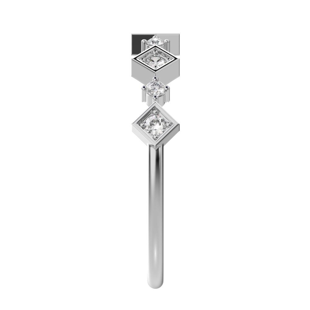 0.16 ct Round Cut Moissanite dainty Minimalist half eternity Stackable square knot 14K / 18K Solid White Gold everyday wedding band