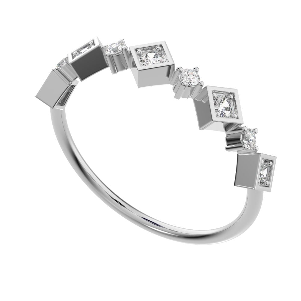 0.16 ct Round Cut Moissanite dainty Minimalist half eternity Stackable square knot 14K / 18K Solid White Gold everyday wedding band