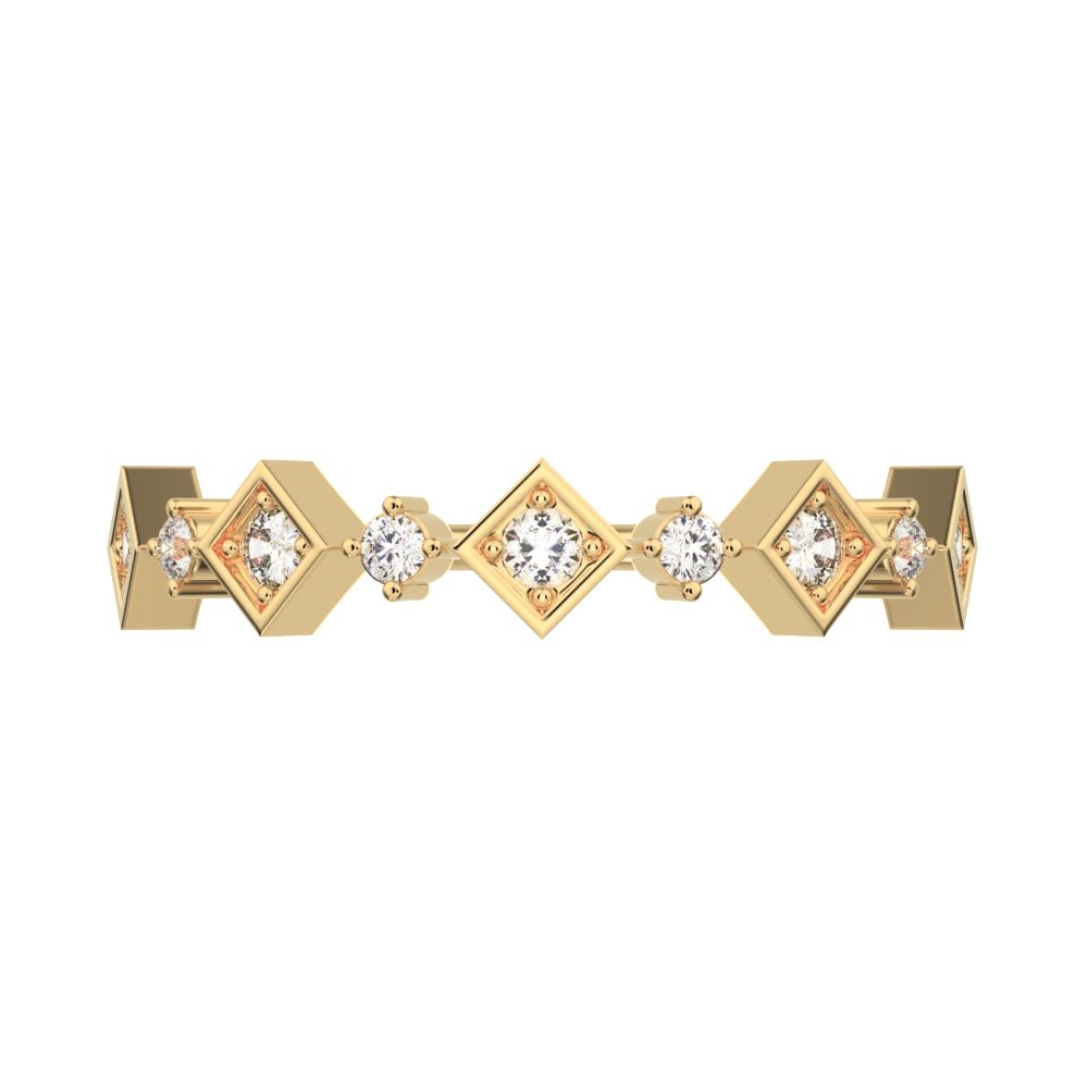 0.16 ct Round Cut Moissanite dainty Minimalist half eternity Stackable square knot 14K / 18K Solid Yellow Gold everyday wedding band