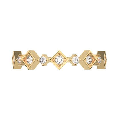 0.16 ct Round Cut Moissanite dainty Minimalist half eternity Stackable square knot 14K / 18K Solid Yellow Gold everyday wedding band