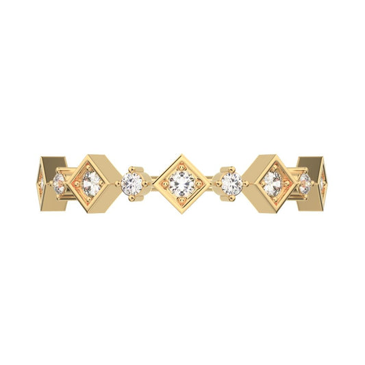 0.16 ct Round Cut Moissanite dainty Minimalist half eternity Stackable square knot 14K / 18K Solid Yellow Gold everyday wedding band