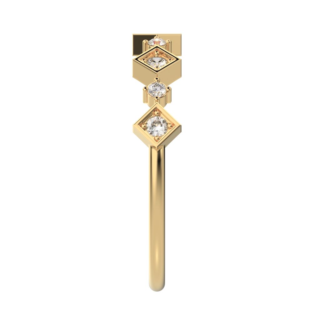0.16 ct Round Cut Moissanite dainty Minimalist half eternity Stackable square knot 14K / 18K Solid Yellow Gold everyday wedding band