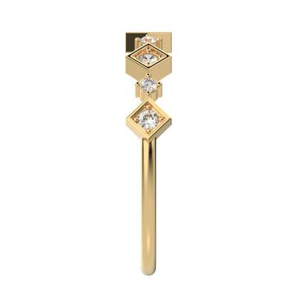 0.16 ct Round Cut Moissanite dainty Minimalist half eternity Stackable square knot 14K / 18K Solid Yellow Gold everyday wedding band